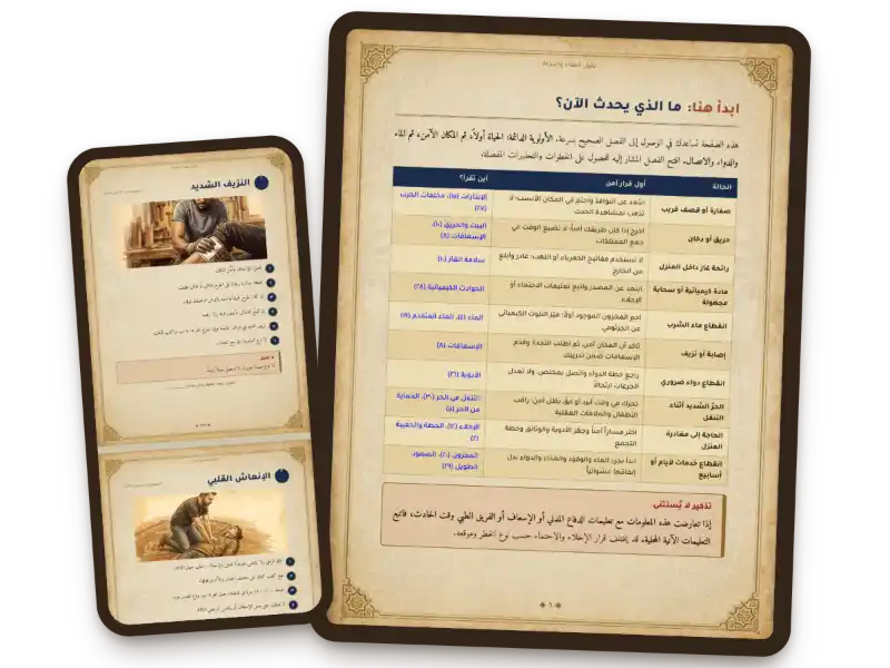 صفحات من دليل المهارات والمعارف المفقودة معروضة على شاشة تابلت وجوال