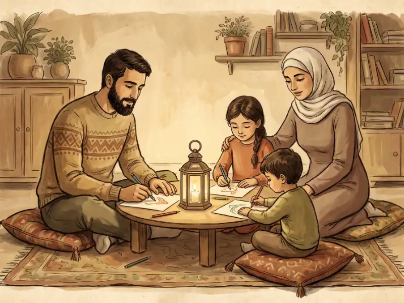 أب يعلّم طفله تحديد الاتجاه بعصا وظلها في الصحراء