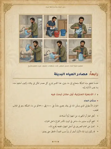 صفحة مصادر المياه البديلة وتنظيف حاوية الماء بخطوات مصوّرة