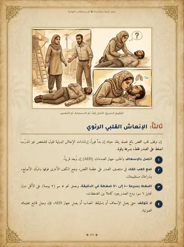 صفحة الإنعاش القلبي الرئوي برسوم وخطوات مرقّمة